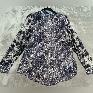 Simply Vera Wang Blouse Top High Neck Floral Purple Sheer Women’s Large